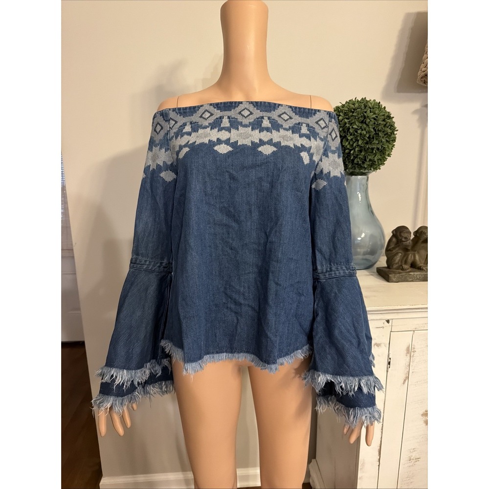 Central Park West NY Off Shoulder Long Sleeve Blouse Cotton Medium Festival Boho